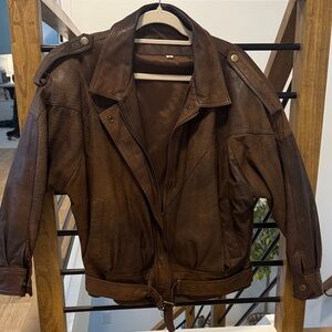 1980’s Vintage Leather Belted Bomber Jacket 🤎 RARE 🤎